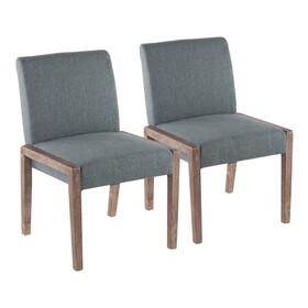 Carmen Contemporary Chair in White Washed Wood and Teal Fabric by LumiSource - Set of 2 B202S01323