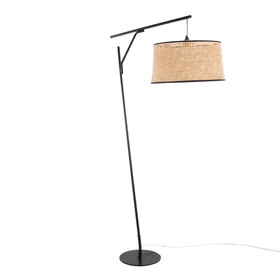 Daniella-Salon 70" Contemporary Floor Lamp in Black Metal with Natural Ratan Shade by LumiSource B202S01363