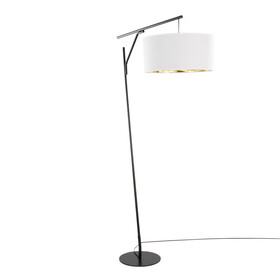 Daniella-Salon 70" Contemporary Floor Lamp in Black Metal and White Shade with Gold Accent by LumiSource B202S01364