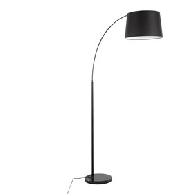 March Contemporary Floor Lamp in Black Marble and Black Metal with Black Linen Shade by LumiSource B202S01367