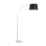 March Contemporary Floor Lamp in White Marble and Antique Brass with Black Linen Shade Metal by LumiSource B202S01370