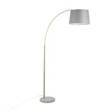 March Contemporary Floor Lamp in White Marble and Antique Brass Metal with Grey Linen Shade by LumiSource B202S01371