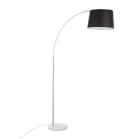 March Contemporary Floor Lamp in White Marble and Nickel with Black Linen Shade by LumiSource B202S01374