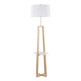 Cosmo Shelf Contemporary/Glam Floor Lamp in White Marble and Gold Metal with White Linen Shade by LumiSource B202S01377