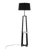 Cosmo Shelf Contemporary/Glam Floor Lamp in White Marble and Black Metal with Black Linen Shade by LumiSource B202S01378