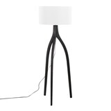 Wishbone Contemporary Floor Lamp in Black Wood with White Linen Shade by LumiSource B202S01379