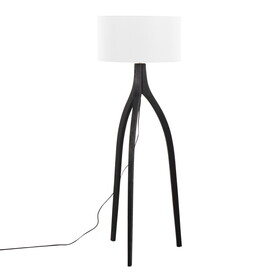 Wishbone Contemporary Floor Lamp in Black Wood with White Linen Shade by LumiSource B202S01379