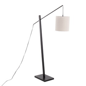 Arturo Contemporary Floor Lamp in Black Wood and Black Steel with Grey Fabric Shade by LumiSource B202S01385