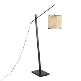 Arturo Contemporary Floor Lamp in Black Wood and Black Steel with Rattan Shade by LumiSource B202S01386