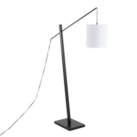 Arturo Contemporary Floor Lamp in Black Wood and Black Steel with White Fabric Shade by LumiSource B202S01387