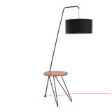 Stork-Robyn Mid-Century Modern Floor Lamp in Black Metal with Walnut Wood Table Accent and Black Linen Shade by LumiSource B202S01392