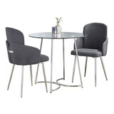 Cece-Dahlia Contemporary Dining Set in Chrome Metal, Clear Glass Tabletop and Grey Fabric by LumiSource - 3 Piece B202S01412