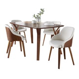 Folia-Bacci Mid-Century Modern Dining Set in Walnut Wood and Cream Fabric by LumiSource - 5 Piece B202S01430