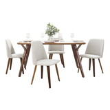 Folia-Toriano Mid-Century Modern Dining Set in Walnut Wood and Beige Fabric by LumiSource - 5 Piece B202S01431