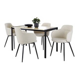 Fuji-Boyne Contemporary Dining Set in Black Metal, Natural Wood and Cream Noise Fabric by LumiSource - 5 Piece B202S01434