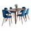 Folia Pebble Mid-Century Modern Dining Set in Walnut Wood, Walnut Metal and Blue Velvet by LumiSource - 7 Piece B202S01440