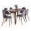 Folia Pebble Mid-Century Modern Dining Set in Walnut Wood, Walnut Metal and Grey Velvet by LumiSource - 7 Piece B202S01441