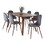 Folia Pebble Mid-Century Modern Dining Set in Walnut Wood, Walnut Metal and Grey Velvet by LumiSource - 7 Piece B202S01441