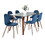 Folia Pebble Mid-Century Modern Dining Set in Walnut Wood, Clear Tempered Glass, Walnut Metal and Blue Velvet by LumiSource - 7 Piece B202S01445