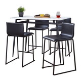 Marcel-Mara Upholstered Contemporary Counter Height Dining Set in Black Metal with White Wood Tabletop and Black Faux Leather by LumiSource - 5 Piece B202S01451