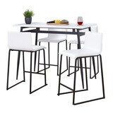 Marcel-Mara Upholstered Contemporary Counter Height Dining Set in Black Metal with White Wood Tabletop and White Faux Leather by LumiSource - 5 Piece B202S01454