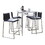 Marcel-Mara Upholstered Contemporary Counter Height Dining Set in Chrome Metal with White Wood Tabletop and Stainless Steel with Black Faux Leather by LumiSource - 5 Piece B202S01455