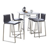 Marcel-Mara Upholstered Contemporary Counter Height Dining Set in Chrome Metal with White Wood Tabletop and Stainless Steel with Grey Faux Leather by LumiSource - 5 Piece B202S01457