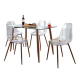 Clara Mid-Century Modern Dining Set in Walnut Metal, Clear Glass Tabletop and Clear Acrylic by LumiSource - 5 Piece B202S01481