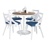 Dakota-Charlotte Contemporary Dining Set in White Metal with Brown Wood-pressed Grain Bamboo Tabletop and White Textured Wood with Blue Fabric by LumiSource - 5 Piece B202S01483