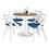 Dakota-Charlotte Contemporary Dining Set in White Metal with Brown Wood-pressed Grain Bamboo Tabletop and White Textured Wood with Blue Fabric by LumiSource - 5 Piece B202S01483