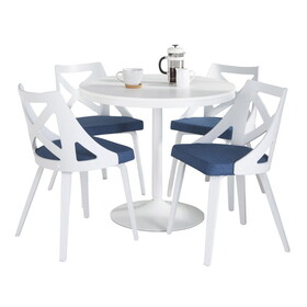 Dakota-Charlotte Contemporary Dining Set in White Steel with White Wood Tabletop and White Textured Wood with Grey Fabric by LumiSource - 5 Piece B202S01485