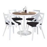 Dakota-Charlotte Contemporary Dining Set in White Metal with Brown Wood-pressed Grain Bamboo Tabletop and White Textured Wood with Charcoal Fabric by LumiSource - 5 Piece B202S01489