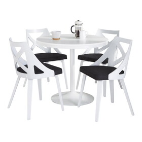 Dakota-Charlotte Contemporary Dining Set in White Steel with White Wood Tabletop and White Textured Wood with Charcoal Fabric by LumiSource - 5 Piece B202S01490