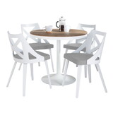 Dakota-Charlotte Contemporary Dining Set in White Metal with Brown Wood-pressed Grain Bamboo Tabletop and White Textured Wood with Light Grey Fabric by LumiSource - 5 Piece B202S01492