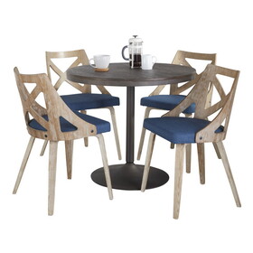 Dakota-Charlotte Contemporary Dining Set in Antique Metal with Espresso Wood-Pressed Grain Bamboo Tabletop and Whitewashed Wood with Blue Fabric by LumiSource - 5 Piece B202S01494