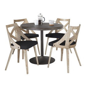 Dakota-Charlotte Contemporary Dining Set in Antique Metal with Espresso Wood-Pressed Grain Bamboo Tabletop and Whitewashed Wood with Blue Fabric by LumiSource - 5 Piece B202S01496