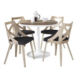 Dakota-Charlotte Contemporary Dining Set in White Metal with Brown Wood-Pressed Grain Bamboo Tabletop and Whitewashed Wood with Charcoal Fabric by LumiSource - 5 Piece B202S01497