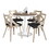 Dakota-Charlotte Contemporary Dining Set in White Metal with Brown Wood-Pressed Grain Bamboo Tabletop and Whitewashed Wood with Charcoal Fabric by LumiSource - 5 Piece B202S01497