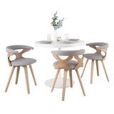 Dakota-Gardenia Contemporary Dining Set in White Steel with White Wood Tabletop and Whitewashed Wood with Grey Fabric by LumiSource - 4 Piece B202S01498