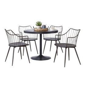 Dakota-Winston Contemporary Dining Set in Black Metal with Black Wood Tabletop and Brown Metal with Dark Walnut Wood by LumiSource - 5 Piece B202S01506