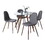 Clara-Pebble Mid-Century Modern Dining Set in Walnut Metal, Clear Glass Square Tabletop and Charcoal Fabric Seat by LumiSource - 5 Piece B202S01515