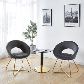 Modern Accent Velvet Chairs Set of 2 Dining Chairs Single Sofa Comfy Upholstered Arm Chair Living Room Furniture Mid-Century Leisure Lounge Chairs with Golden Metal Frame Legs B205P205648