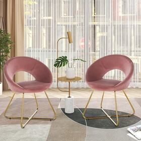 Modern Accent Velvet Chairs Set of 2 Dining Chairs Single Sofa Comfy Upholstered Arm Chair Living Room Furniture Mid-Century Leisure Lounge Chairs with Golden Metal Frame Legs B205P205649