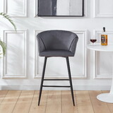 Counter Height Bar Stool, Set of 2, Black Metal Legs, Velvet Upholstered for Pub, Restaurant, Kitchen Island (DARK GREY) B205P241939