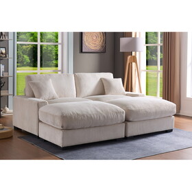 Modular Sectional Sofa,4 Seater Oversized Sectional Sofa, Corduroy Fabric with 2 Ottoman Bench and 2 Pillows, Modular Sectionals Sofa Couch for Living Room B205S00008