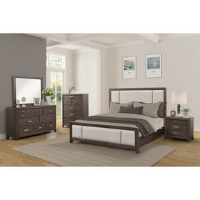 Queen Upholstered Headboard & Footboard Antique Brown Wood Finish with Traditional Styling B2699S00003