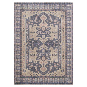 Traditional, Transitional, Oriental, Medallion, Border, Distressed Textured Cut and Loop Pile 7'6" x 10' Rectangle Area Rug B2708P213227