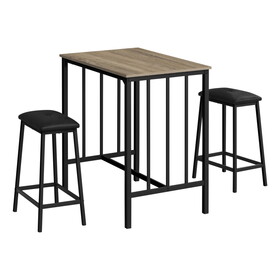 Dining Set, 3pcs Set, Counter Height, 36" Rectangular, Small, Kitchen, Brown Laminate, Black Metal, Contemporary B2710P218827
