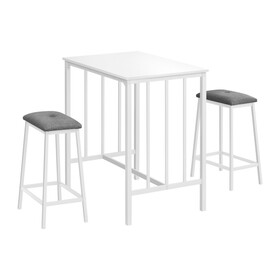 Dining Set, 3pcs Set, Counter Height, 36" Rectangular, Small, Kitchen, White Laminate, White Metal, Contemporary, Modern B2710P218829