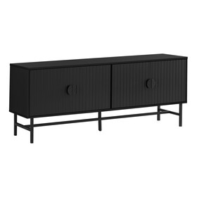 TV Stand, 60 inch, Console, Media Entertainment Center, Storage Cabinet, Living Room, Bedroom, Black Laminate, Black Metal, Contemporary, Modern B2710P219103